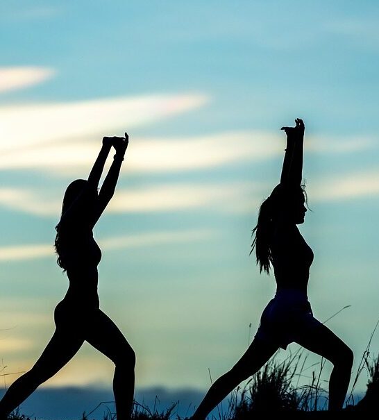 women, yoga, silhouettes, water, reflection, mirroring, water reflection, pose, posing, yoga pose, meditation, stretching, wellness, well-being, exercise, adults, asia, girls, morning, outdoors, pair, people, nature, stance, sunrise, sunset